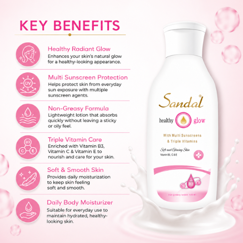 Sandal Healthy Glow Body Lotion | Triple Vitamins B3, C & E | 100ml