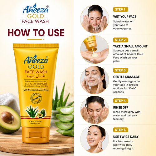 Aneeza Gold Face Wash | Avocado Oil & Aloe Vera Face Cleanser | 100ml