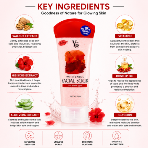 YC Whitening Facial Scrub with Cherry Extract | Gentle Exfoliating & Brightening Face Scrub | 175ml